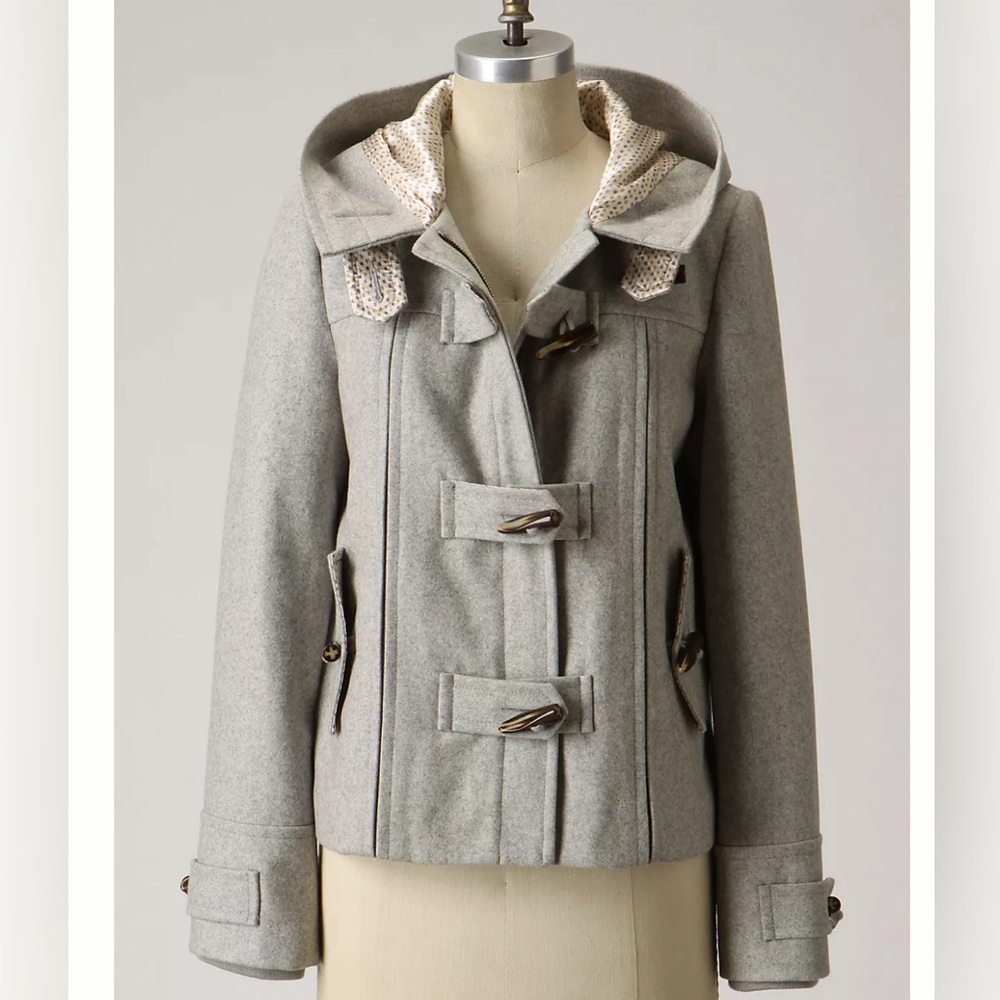 Anthropologie Elevenses First Frost toggle cropped pea coat in light grey